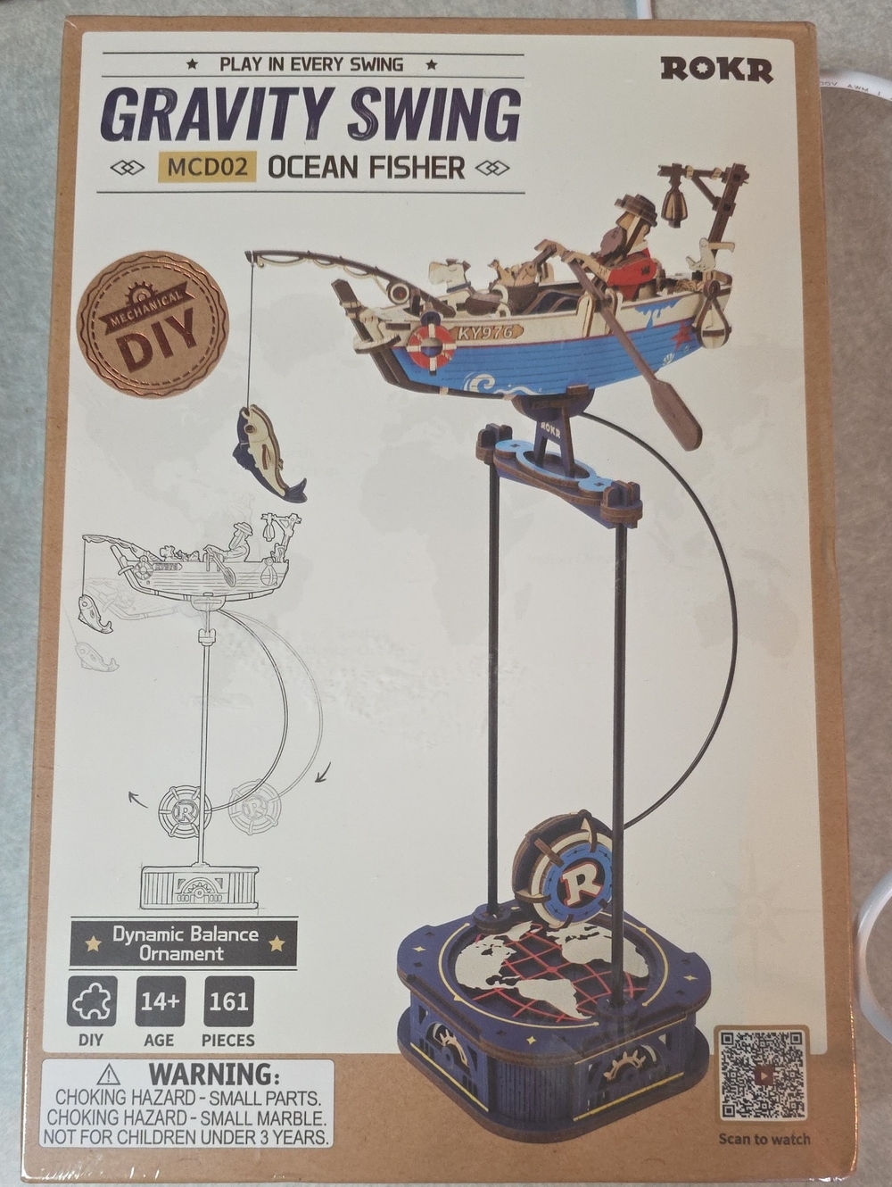 Gravity Swing Ocean Fisher Kinetic Ornament — Blue
